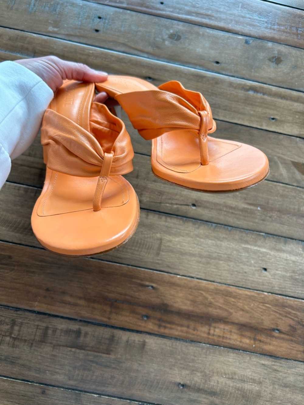 Schutz Willow Sunset Orange Leather Sandal Heels 10 - Picture 4 of 12